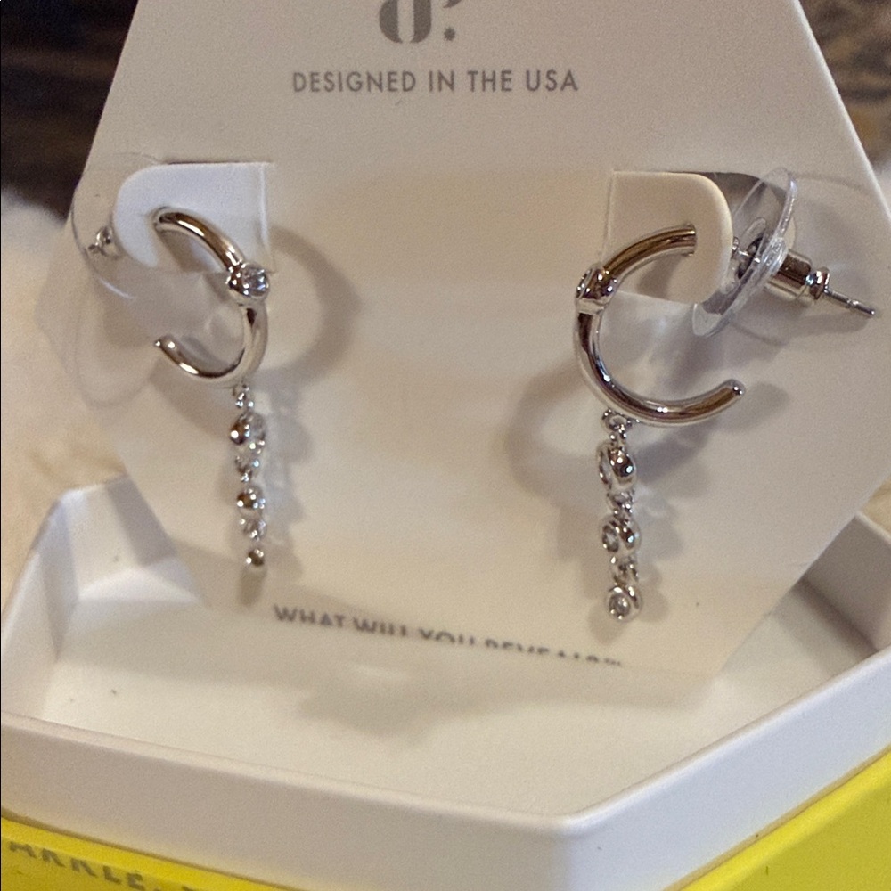 Dangling Crystal Hoop Earrings in Silver